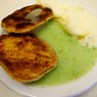 DOUBLE Pie n mash. yes, the gravy is green, and it makes it. Get over it