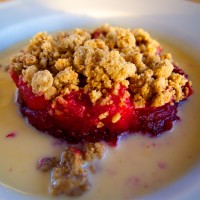 Apple and Blackberry Crumble with custard